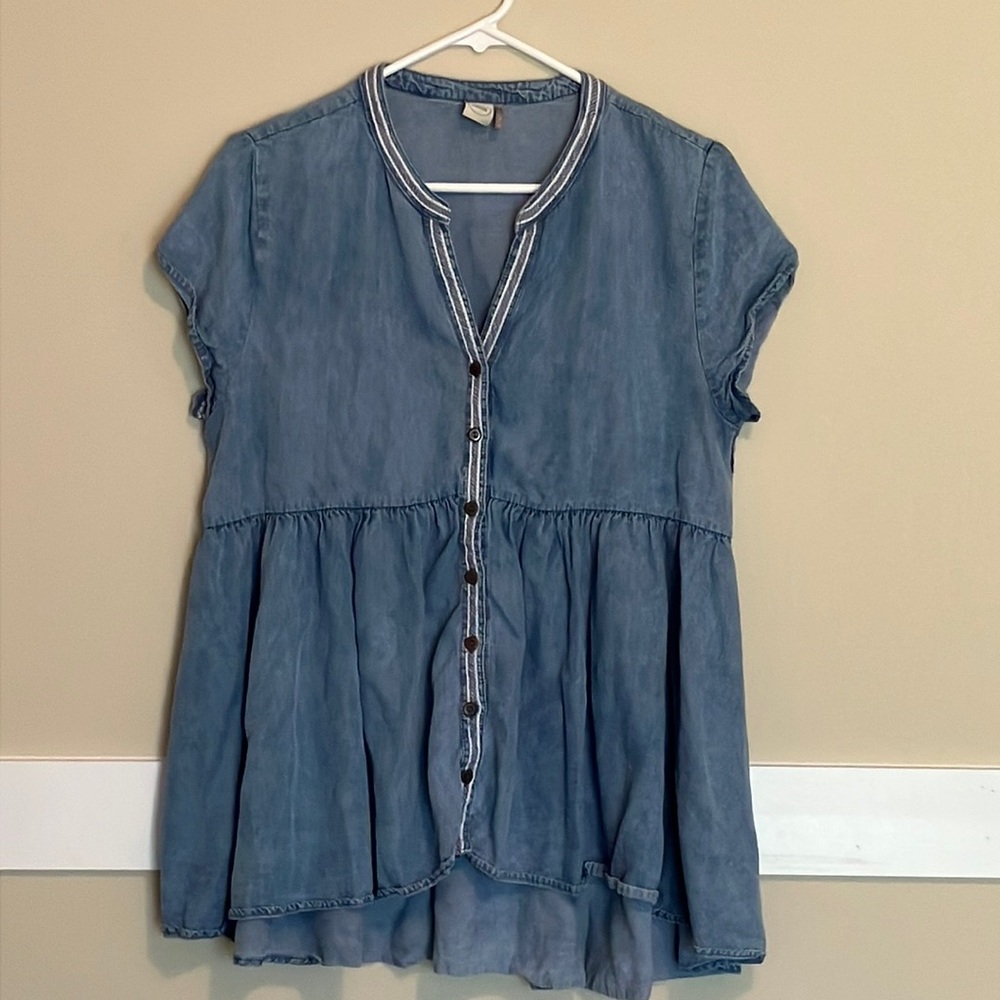 Paper Crane Denim Smock Blouse
